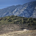 Isolated cabin in mediterranean landscape, France Royalty Free Stock Photo