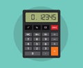 An isolated calculator with flat style and green background