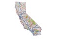 Isolated California Map Highways Topography