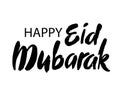 Isolated calligraphy of happy eid mubarak with black color. ink hand lettering on white background. Modern brush Royalty Free Stock Photo