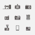 Isolated camera icons in grey shape vector set Royalty Free Stock Photo