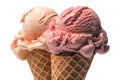 Isolated carame and strawberry ice cream cones on transparent background
