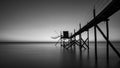 An isolated carrelet  french fishing hut. black and white photography Royalty Free Stock Photo