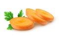 Isolated carrots. Carrot slices and parsley isolated on white background, with clipping path.