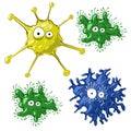 Isolated cartoon bacterium set on white background