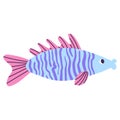 Isolated cartoon blue marine fish with purple stripes in hand drawn flat style Royalty Free Stock Photo
