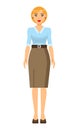 Dresscode of office worker, businesswoman wearing office style cloth, skirt, blouse, female avatar