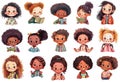 Isolated cartoon children avatars. Collection of kids faces for web icons. Clipart set of multiethnic boys and girls, cute Royalty Free Stock Photo