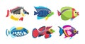Isolated cartoon collection of colorful sea fish and vibrant coral reef inhabitant on white Royalty Free Stock Photo