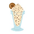 Isolated cartoon colorful ice cream in glass with chip of chocolate and cookie in flat vector style on white background. Royalty Free Stock Photo