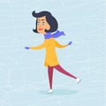 Isolated Cartoon Girl Skating on Frozen Surface Royalty Free Stock Photo
