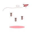 Isolated cartoon pink paper airplane and love bomb