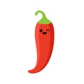 Isolated cartoon red chili pepper with kawaii face on white background. Colorful friendly hot chilli vegetable. Cute funny Royalty Free Stock Photo