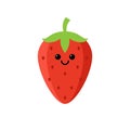 Isolated cartoon red strawberry with kawaii face on white background. Colorful friendly strawberry. Cute funny fruit personage. Royalty Free Stock Photo