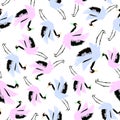 Isolated cartoon seamless decorative pattern with light pink and blue crane birds print. White background Royalty Free Stock Photo