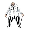 Cartoon semi realistic old man crime boss with cane