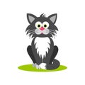 Isolated cartoon sitting gray cat on white background. Frendly cat. Animal funny personage.