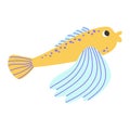 Isolated cartoon yellow blue marine flying fish with spots in hand drawn flat style Royalty Free Stock Photo