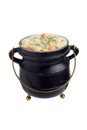 Isolated cast iron pot with chicken vegetable cream soup Royalty Free Stock Photo