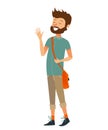 Isolated caucasian man smiling, telling a story and laughing. flat hipster vector illustration of a white man with a beard.