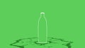 Isolated cel shaded glass bottle fills with water, green color