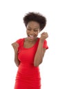 Isolated cheering and successful young afro american black woman Royalty Free Stock Photo