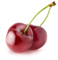 Isolated cherries. Two sweet cherry fruits isolated on white background with clipping path. Royalty Free Stock Photo