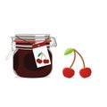 Isolated cherry jam jar and fruit Royalty Free Stock Photo