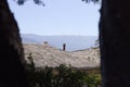 Isolated chimney on the roof - Landscape View between trees Royalty Free Stock Photo