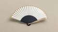 Isolated Chinese hand fan, folding paper or silk blower, traditional oriental white and gold collection, realistic 3D Royalty Free Stock Photo