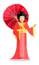 Isolated Chinese Woman with Red Umbrella in Hand Royalty Free Stock Photo