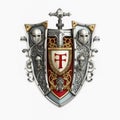 Isolated Chivalric Emblem Concept. Medieval Knight Coat of Arms On White Background. Old Symbols of Armour and Weaponry