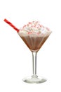 Chocolate candy cane martini with peppermint stick Royalty Free Stock Photo