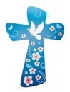 Christian cross with dove - flowers and butterfly on blue background Royalty Free Stock Photo