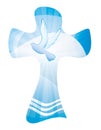 Baptism christian cross - waves of water and dove. Multiple.exposure.Blue background