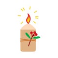 Isolated Christmas burning candle with mistletoe