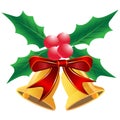 Christmas holly leaf with bells