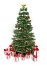 Isolated christmas tree with gifts - 3D render Royalty Free Stock Photo