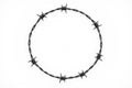 Isolated circular barbed wire, sharp points, clean white, simple, monochrome Royalty Free Stock Photo