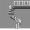 Isolated circular staircase with white handrail on grey Royalty Free Stock Photo