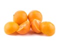 Isolated citrus collection. Whole tangerines or mandarin orange fruits and peeled segments isolated on white background Royalty Free Stock Photo