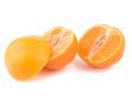 Isolated citrus collection. Whole tangerines or mandarin orange fruits and peeled segments isolated on white background Royalty Free Stock Photo