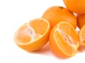 Isolated citrus collection. Whole tangerines or mandarin orange fruits and peeled segments isolated on white background Royalty Free Stock Photo