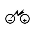 Isolated city electric bike symbol icon. Trekking e-bike line silhouette with electricity flash lighting thunderbolt sign. Royalty Free Stock Photo