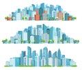 Isolated cityscape. City street, abstract urban and horizontal town landscape panorama cartoon vector illustration set Royalty Free Stock Photo
