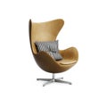 Isolated classic leather armchair with striped pillow