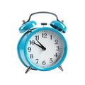 Isolated classic twin-bell blue alarm clock flying on transparent background