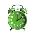 Isolated classic twin-bell green alarm clock on transparent background