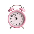 Isolated classic twin-bell pink alarm clock on transparent background