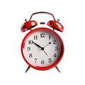 Isolated classic twin-bell red alarm clock on transparent background